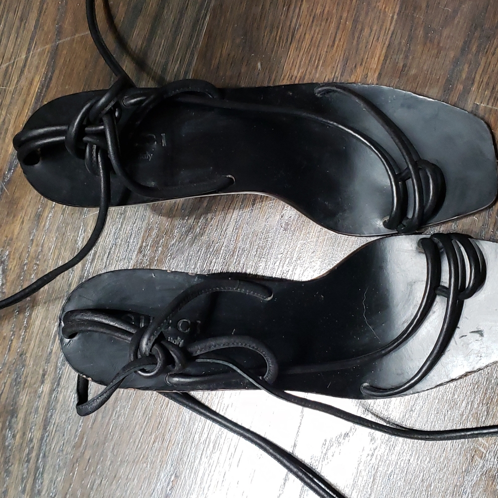 GUCCI x TOM FORD black leather BLOCK HEEL Sandals Shoes 40